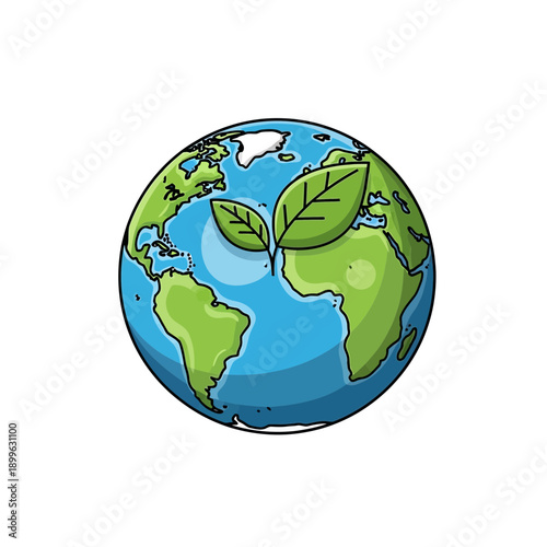 A globe adorned with two leaves, symbolizing environmental protection and eco-consciousness.