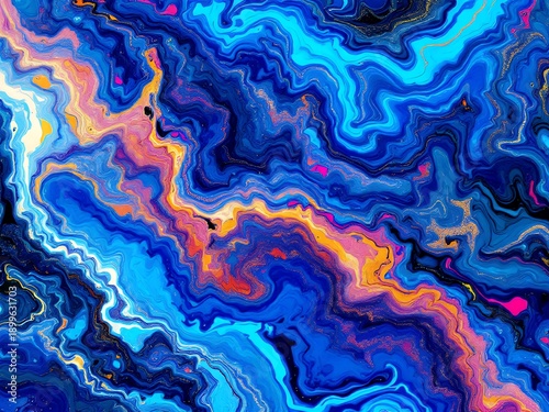 Vibrant marble ink Abstract background with a blue marble pattern texture