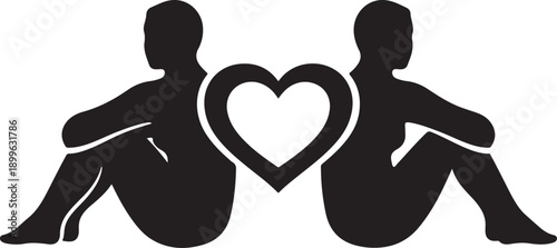 Silhouette of two people with a heart symbol together
