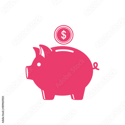 Saving money with the help of a piggy bank and coin.