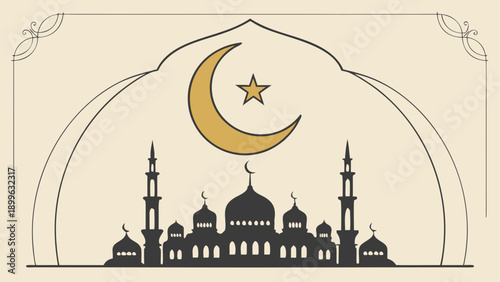 Islamic mosque vector with crescent and star