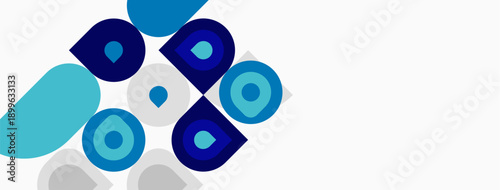 Abstract geometric shapes, circles, squares, varying shades blue, gray. Minimalist design, clean lines, modern aesthetic. Simple composition.