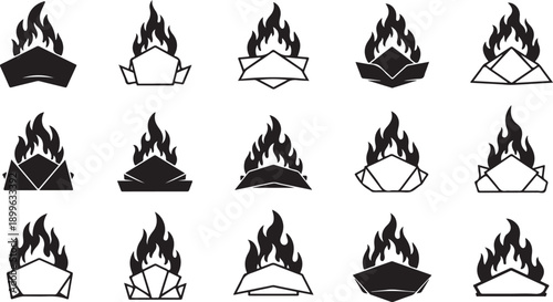 Burning Book and Envelope Icons in Black and White