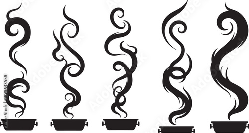 Steamy Cups of Coffee or Tea in a Row