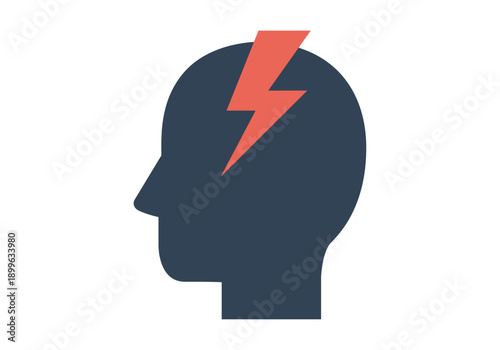 Silueta de cabeza humana de perfil con un rayo rojo en la frente 