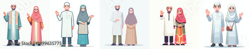 vector of a muslim couple standing waving their hand in ramadan