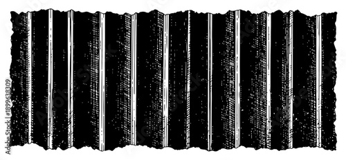 Hand drawn black and white corrugated metal sheet texture with rough crosshatch shading