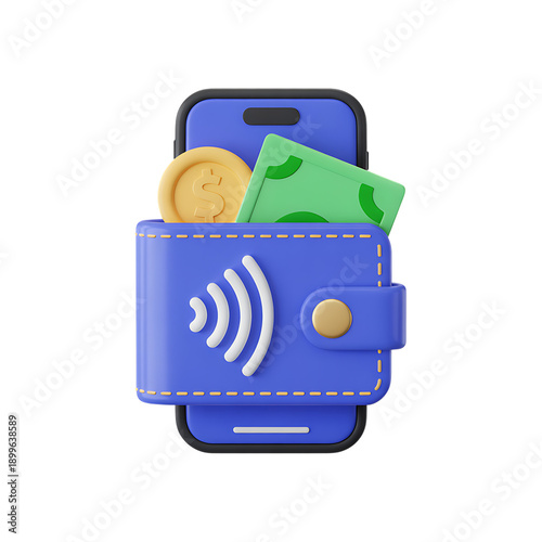 Smartphone with Blue Wallet, Coin, and Dollar Bills mobile phone