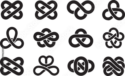 Collection of celtic knot designs with various patterns and shapes