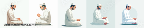 vector of a Muslim man sitting with his hands raised in prayer