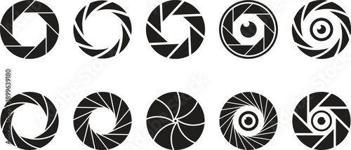 Camera lens icon set for photography interface, modern outline symbol for app, web, ui, isolated design element in creative set collection group for digital media branding.