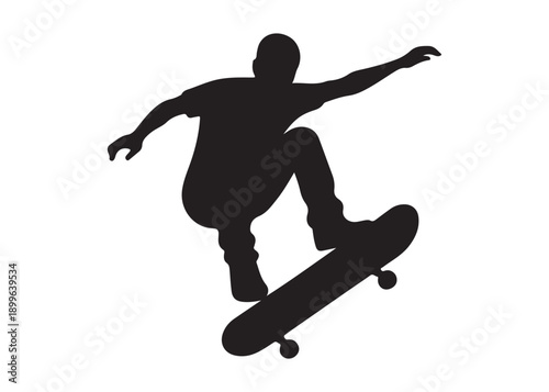 skateboarding logo silhouette vector, skateboard silhouette logo vector, illustration, skateboarder silhouette jumping logo, skateboarder performs a jump trick logo vector silhouette 
