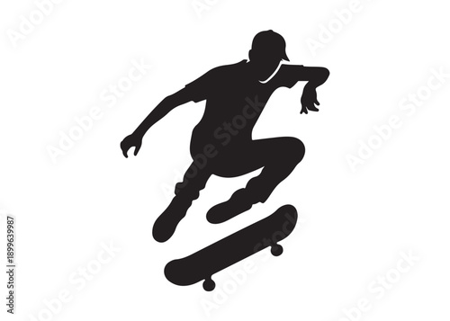 skateboarding logo silhouette vector, skateboard silhouette logo vector, illustration, skateboarder silhouette jumping logo, skateboarder performs a jump trick logo vector silhouette 