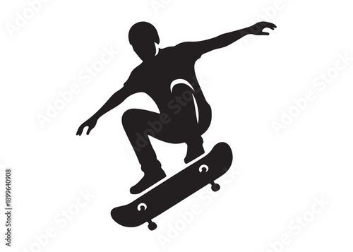 skateboarding logo silhouette vector, skateboard silhouette logo vector, illustration, skateboarder silhouette jumping logo, skateboarder performs a jump trick logo vector silhouette 