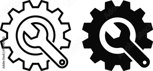 Two black and white gears with tools integrated into their design