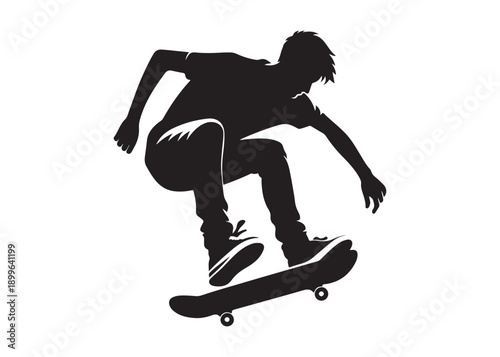 skateboarding logo silhouette vector, skateboard silhouette logo vector, illustration, skateboarder silhouette jumping logo, skateboarder performs a jump trick logo vector silhouette 