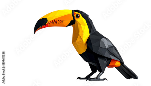 Minimal Low Poly Toucan with Iconic Yellow Black Beak Isolated on Transparent Background