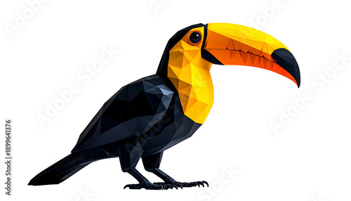 Geometric Low Poly Toucan 3D Illustration with Vibrant Colors Isolated on Transparent Background