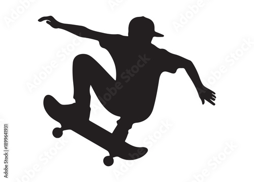 skateboarding logo silhouette vector, skateboard silhouette logo vector, illustration, skateboarder silhouette jumping logo, skateboarder performs a jump trick logo vector silhouette 