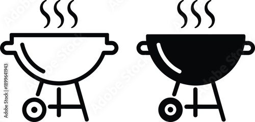 Two barbecue grills, one clean and one dirty, with steam rising from both.