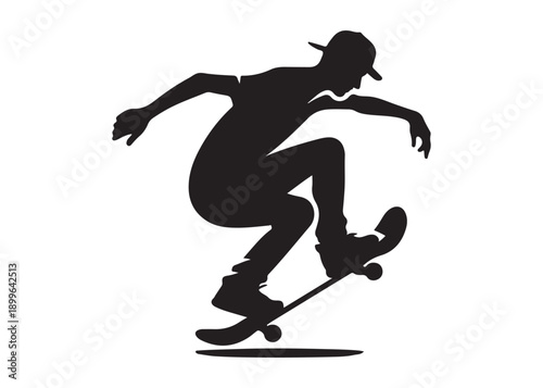 skateboarding logo silhouette vector, skateboard silhouette logo vector, illustration, skateboarder silhouette jumping logo, skateboarder performs a jump trick logo vector silhouette 