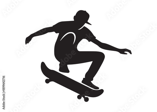 skateboarding logo silhouette vector, skateboard silhouette logo vector, illustration, skateboarder silhouette jumping logo, skateboarder performs a jump trick logo vector silhouette 