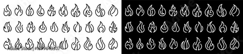 Minimal Fire Icon Set – Flame Symbols in Black and White Style