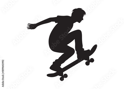 skateboarding logo silhouette vector, skateboard silhouette logo vector, illustration, skateboarder silhouette jumping logo, skateboarder performs a jump trick logo vector silhouette 