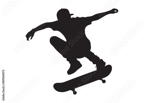 skateboarding logo silhouette vector, skateboard silhouette logo vector, illustration, skateboarder silhouette jumping logo, skateboarder performs a jump trick logo vector silhouette 