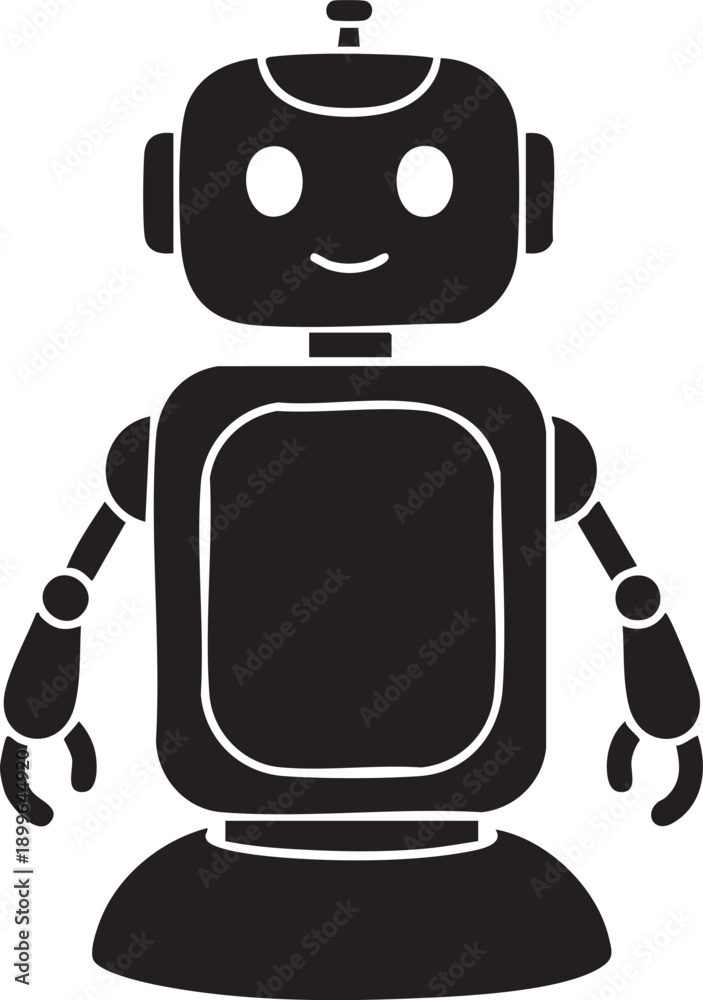 Naklejka premium Simple, friendly robot character with a screen on its body, isolated on white background.