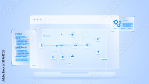 AI workflow automation artificial intelligence. ai agent network diagram dashboard machine learning architecture data pipelines, processing flow, coding and automation system.