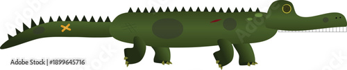 Vibrant green cartoon crocodile with open mouth textured skin side profile standing isolated on white perfect for wildlife reptile zoo nature animal illustration vector clipart mascot logo and