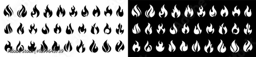 Flame Fire Icon Collection – Minimal Black and White Fire Symbols Set