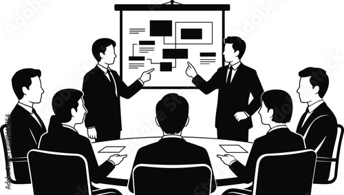 Business meeting presentation with team discussion, corporate strategy planning, teamwork, leadership, office conference, professional communication concept background