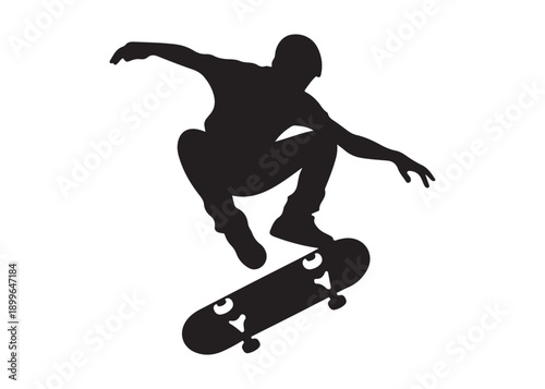 skateboarding logo silhouette vector, skateboard silhouette logo vector, illustration, skateboarder silhouette jumping logo, skateboarder performs a jump trick logo vector silhouette 