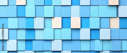 Blue and beige layered square blocks pattern with three dimensional relief texture