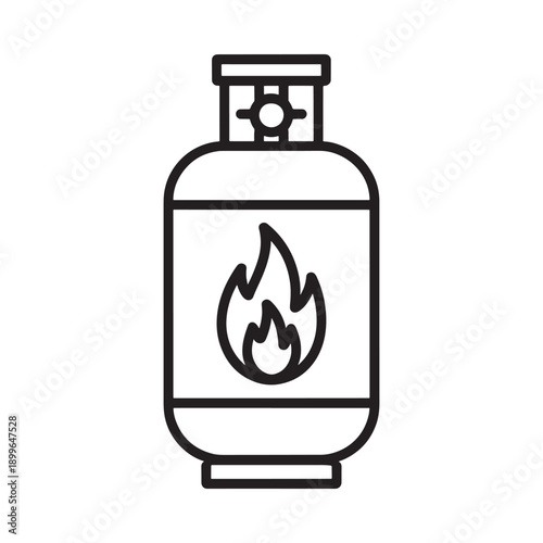 Simple line drawing of a propane tank with a flame warning symbol