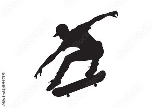 skateboarding logo silhouette vector, skateboard silhouette logo vector, illustration, skateboarder silhouette jumping logo, skateboarder performs a jump trick logo vector silhouette 