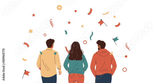 Celebrating Together Friends Rejoicing Amidst Falling Confetti