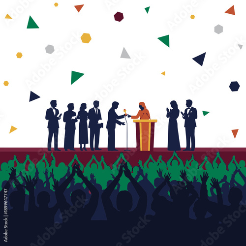 Celebration And Recognition Ceremony With Audience Applauding