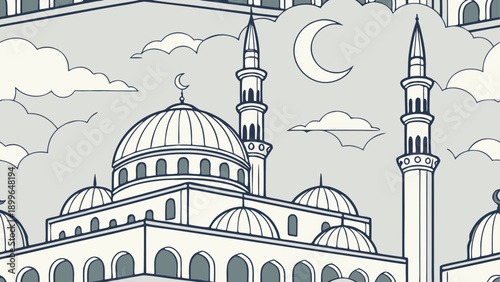 Minimalist mosque illustration with islamic architecture
