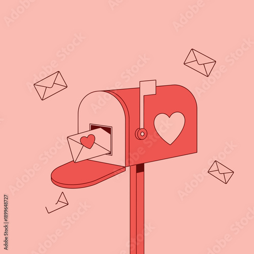 Charming Love Letters Arriving In A Retro Mailbox With Hearts