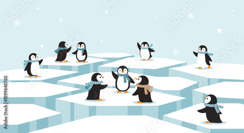 Charming Penguin Friends Enjoying A Snowy Winter Day Together