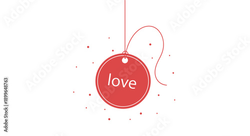 Charming Red Circular Tag With The Word Love Floating Gently On A White Background
