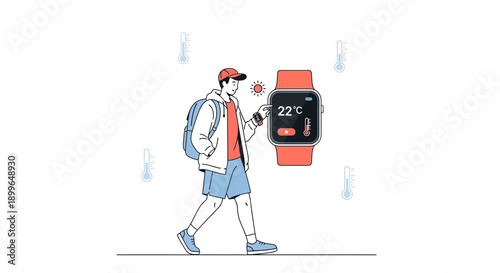 Checking Outdoor Temperature On Smartwatch During Walk