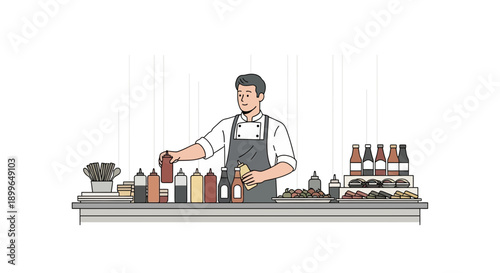 Chef Preparing Condiments And Food For Service