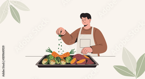 Chef Preparing Healthy Roasted Vegetables For A Delicious Meal Preparation