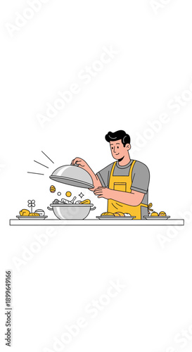 Chef Presenting Culinary Delights, A Fresh Illustration of Food Service and Gastronomy