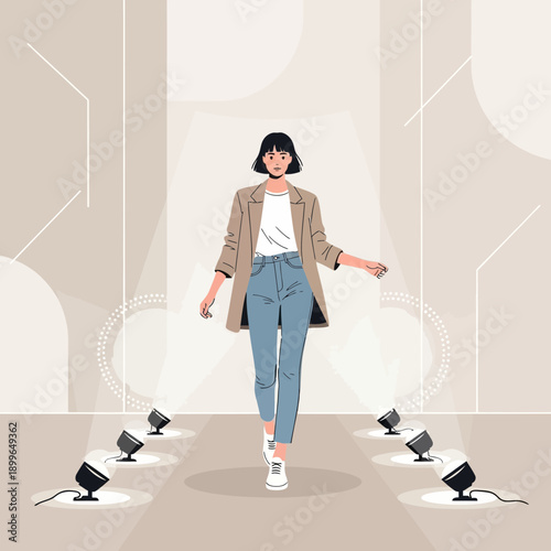 Chic Woman Strutting Down Modern Runway Show