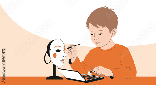 Child Applying Makeup To A Mask